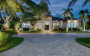 Lykos residential remodel - Front elevation night view