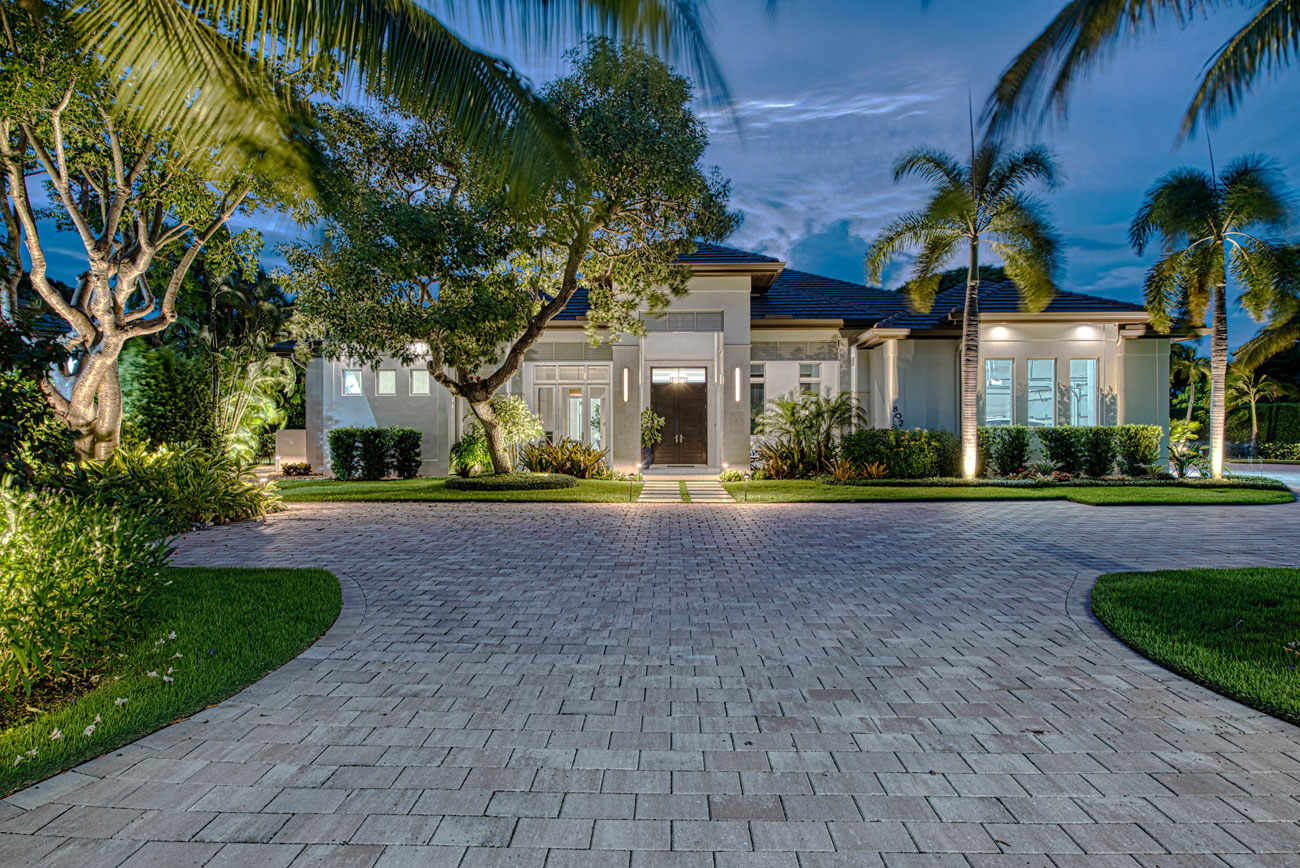 Lykos residential remodel - Front elevation night view