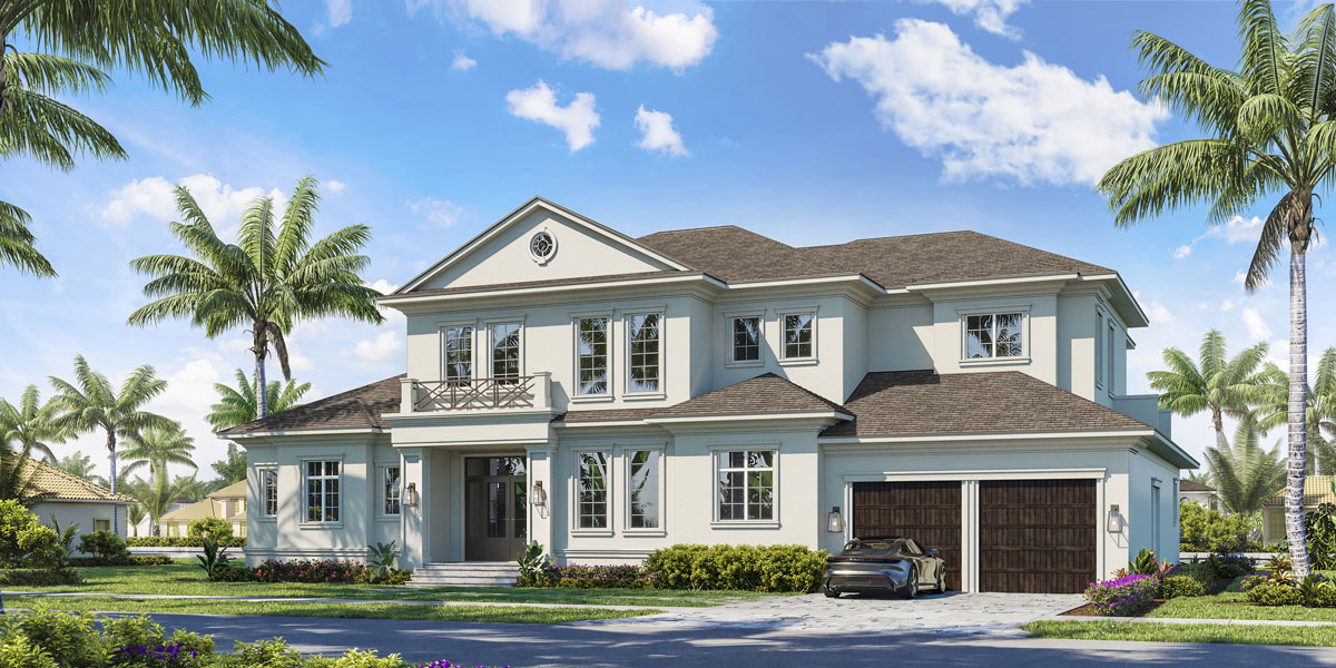 An exterior view of The Lykos Group’s latest Marco Island spec home at 617 Crescent St.