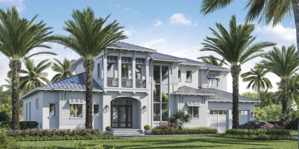 An exterior view of The Lykos Group’s latest Marco Island spec home at 625 Crescent St.